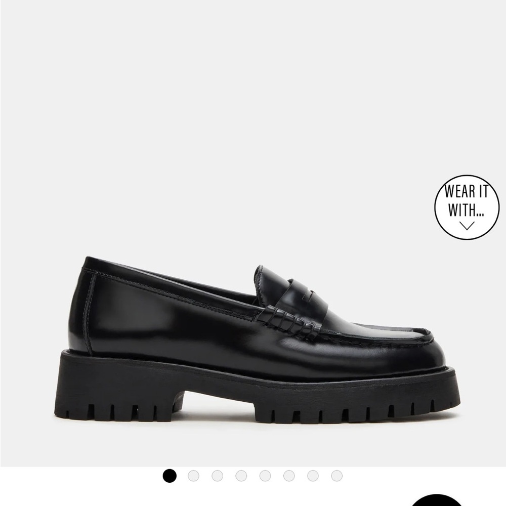Call It Spring Black Patent Chunky Lug Sole Penny Loafers